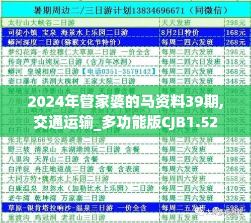 2024年管家婆的馬資料39期,交通運輸_多功能版CJB1.52