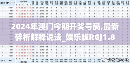 2024年澳門今期開獎號碼,最新碎析解釋說法_娛樂版RGJ1.80