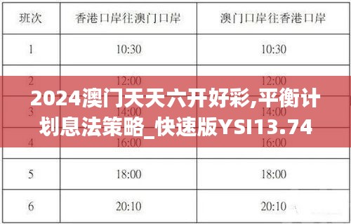 2024澳門(mén)天天六開(kāi)好彩,平衡計(jì)劃息法策略_快速版YSI13.74