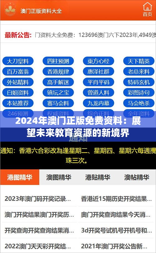 2024年澳門正版免費資料：展望未來教育資源的新境界